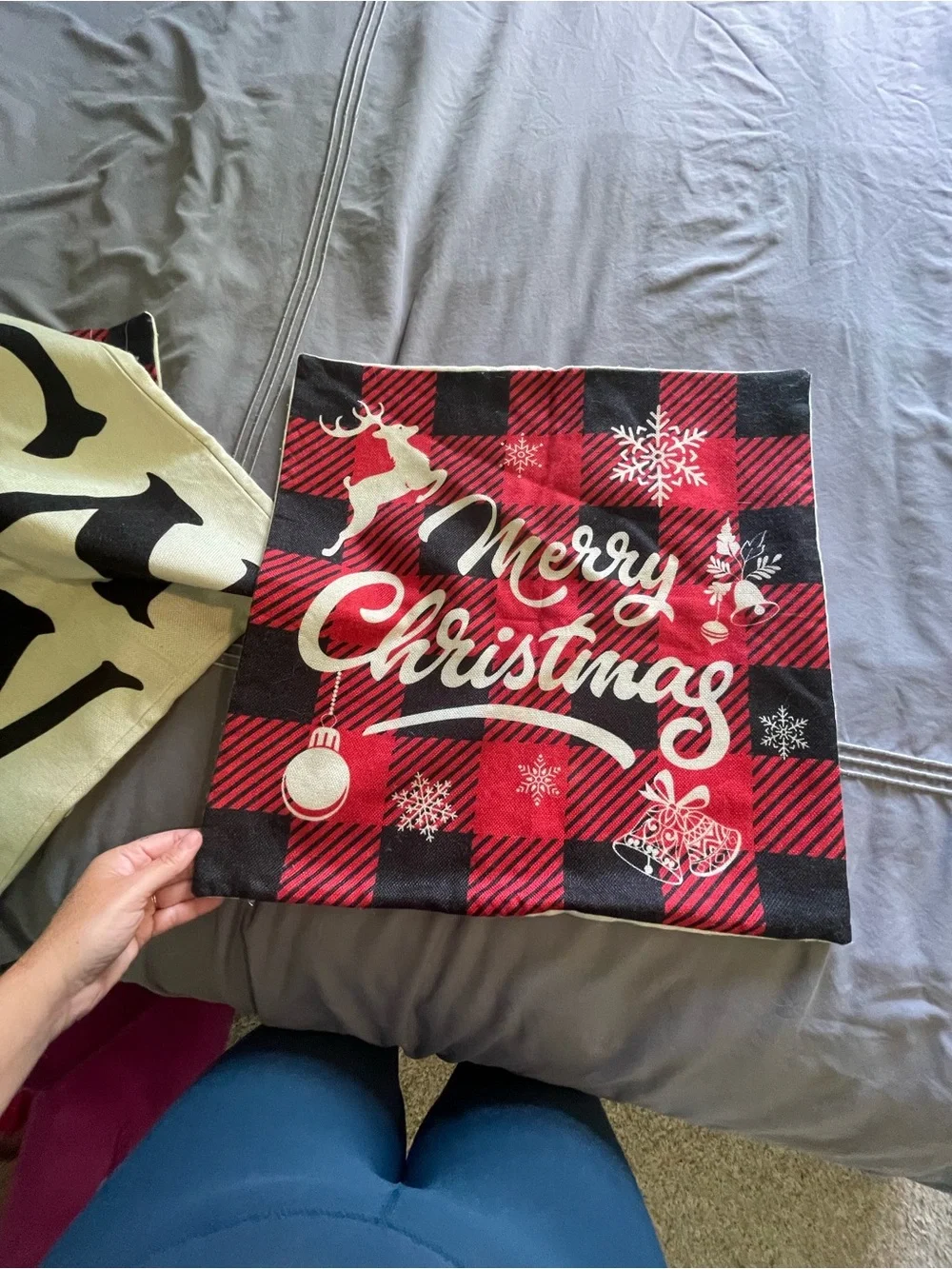 Holiday 'SNOW' Decorative Pillow Cover Set - Red, Black, White Three